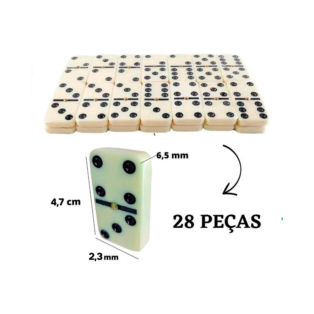 Jogo Domino Profissional Osso Colorido 28 Peças Com Estojo