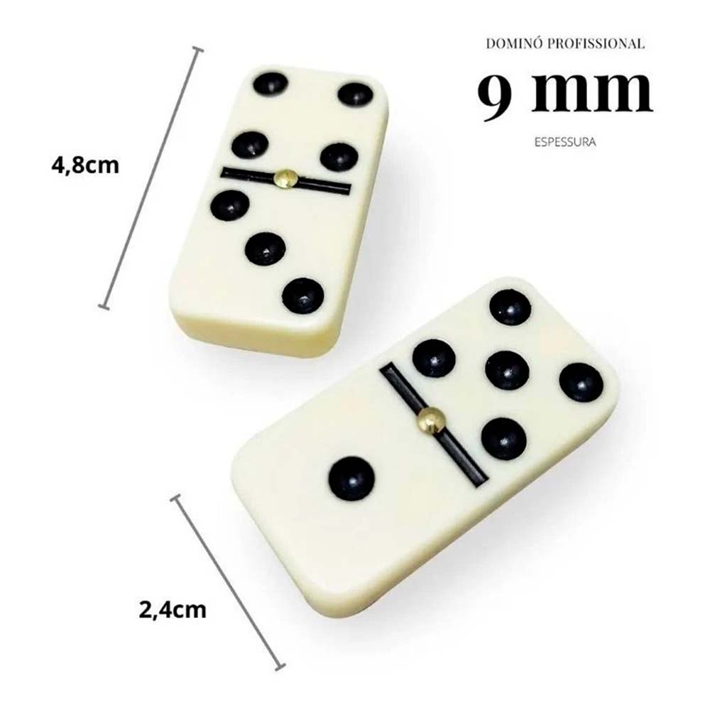 Jogo Domino Profissional Osso Colorido 28 Peças Com Estojo