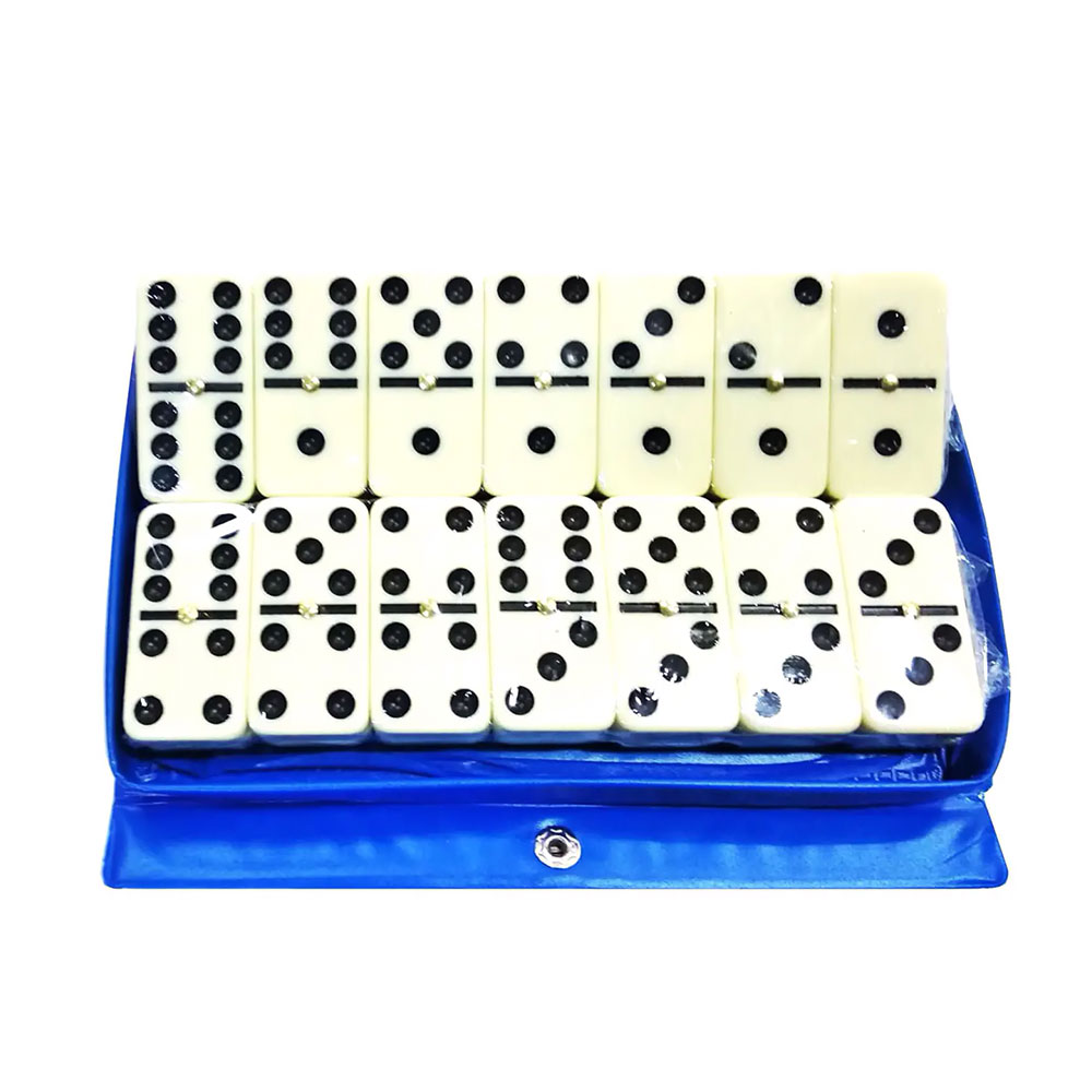 Jogo Dominó branco com pontos pretos 28 pcs 10 mm no estojo - Branco